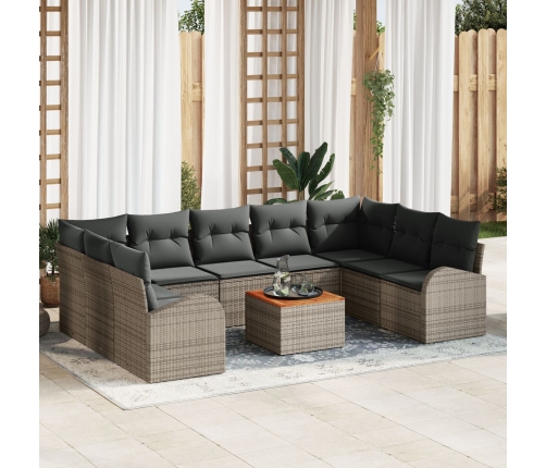Conjunto de Sofás de Jardín de 10 Piezas con Cojines Gris Poliratán Acacia
