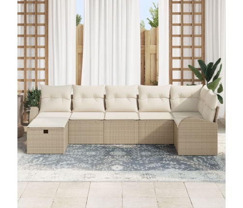 Conjunto de Sofá de Jardín de 7 Piezas Con Cojines Beige de Ratán Sintético
