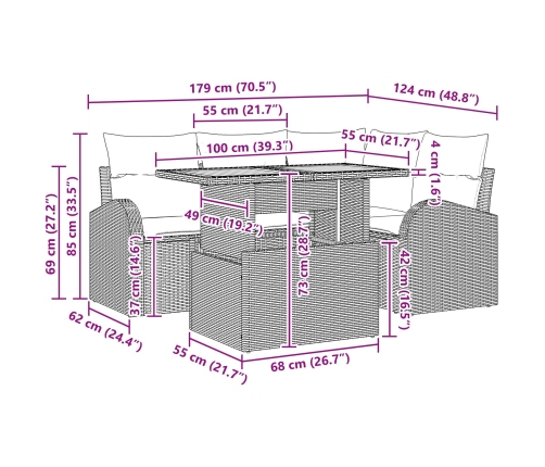 Set de Comedor para Jardín  de 5 Piezas con Cojines Beige de Poliéster y Ratán