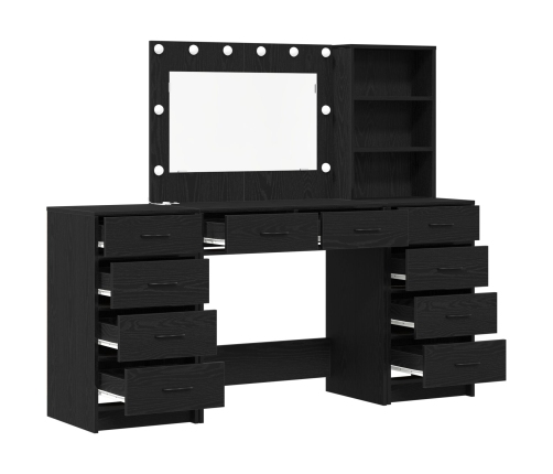 Juego de Mesa de Tocador de 3 Piezas  con LED de Madera Negra
