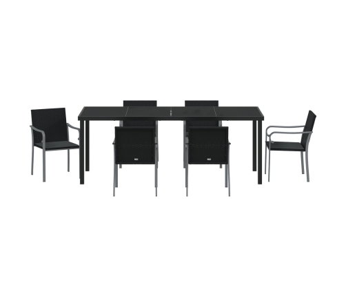 Conjunto de comedor de jardín de 7 piezas de  con cojines de ratán sintético negro