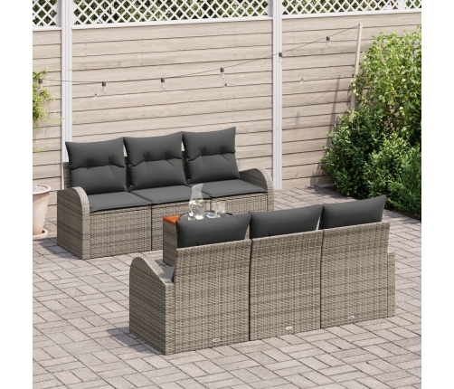 Conjunto de Sofás de Jardín de 7 Piezas con Cojines Gris Poliratán Acacia