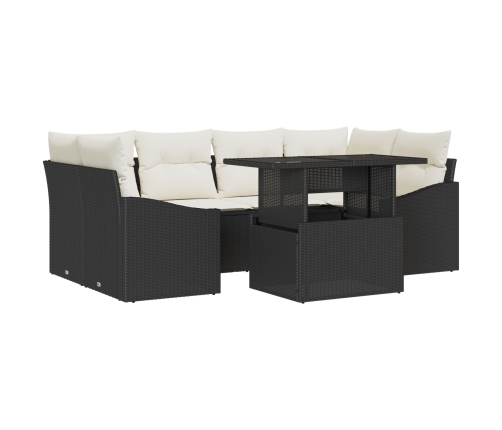 Conjunto de Sofás de Jardín  Set de 7 Sofá negro con cojines crema