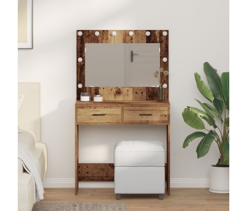 Mesa de Maquillaje  con Luces LED Madera Vieja 78,5x41x135 cm