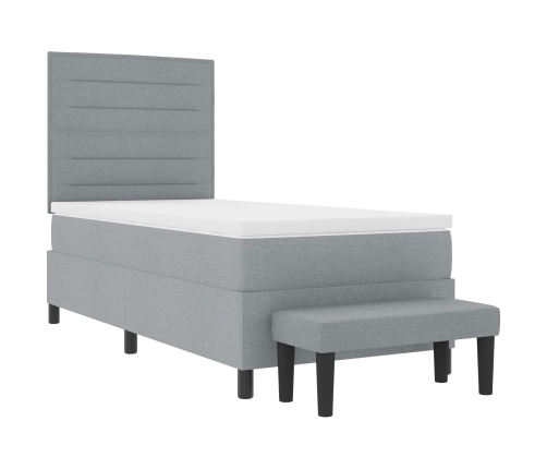 Cama con Box Spring  con Colchón y Banco Gris Claro 90x200 cm Tela