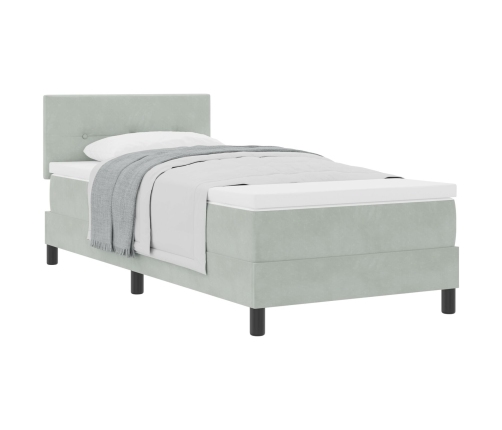 Cama Box Spring  con colchón gris claro de terciopelo para una plaza