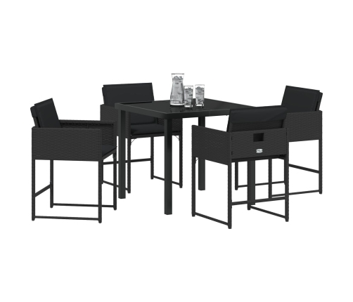 Juego de Comedor de Jardín de 5 Piezas con Cojines Negro Poliratán