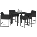 Juego de Comedor de Jardín de 5 Piezas con Cojines Negro Poliratán