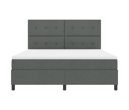 Cama de Caja de Resortes  Gris Oscuro Super King Tela