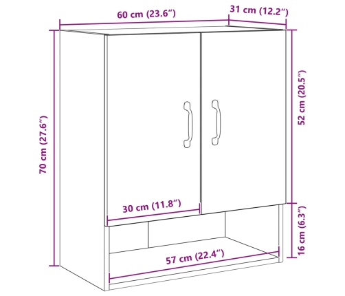 Armario de pared  Negro Roble 60x30x70 cm de madera