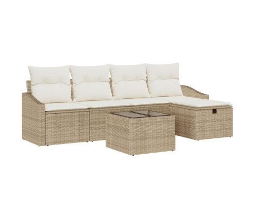 Conjunto de Sofá de Jardín de 6 Piezas con Cojines Beige Ratan Polimérico