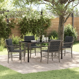 Conjunto de Comedor de Jardín de 5 Piezas con Cojines Gris Poliratán