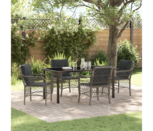 Conjunto de Comedor de Jardín de 5 Piezas con Cojines Gris Poliratán
