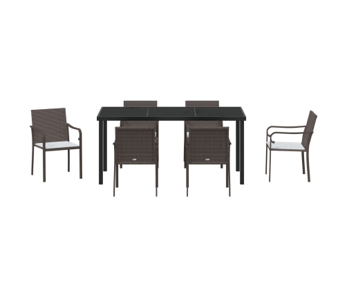 Conjunto de comedor para el jardín de 7 piezas con cojines de poliratán marrón