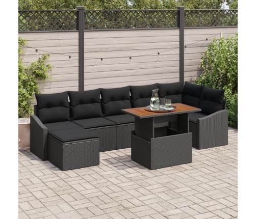 Set de Sofá de Jardín  de 8 Piezas con Cojines Negro Poliratán
