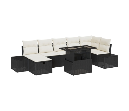 Set de Sofás de Jardín de 8 Piezas con Cojines Ratán Polivalente Negro