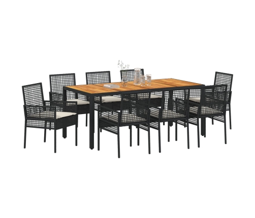 Conjunto de Comedor de Jardín  de 9 Piezas con Cojines Negros de Rattan Sintético