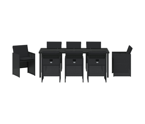 Conjunto de Comedor de Jardín de 9 Piezas con Cojines - Poliratán Negro