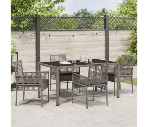 Conjunto de Comedor de Jardín de 5 Piezas con Cojines Gris de Poliratán