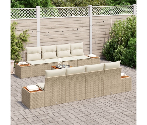 Juego de Sofás de Jardín de 9 Piezas con Cojines Beige Poliratán Acacia