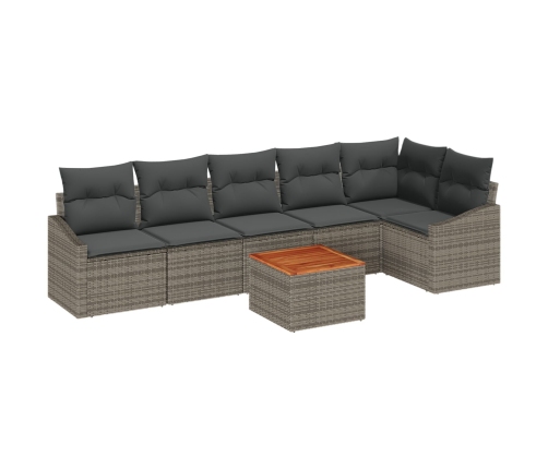 Conjunto de Sofás de Jardín 7 Piezas con Cojines Gris Polirratán Acacia