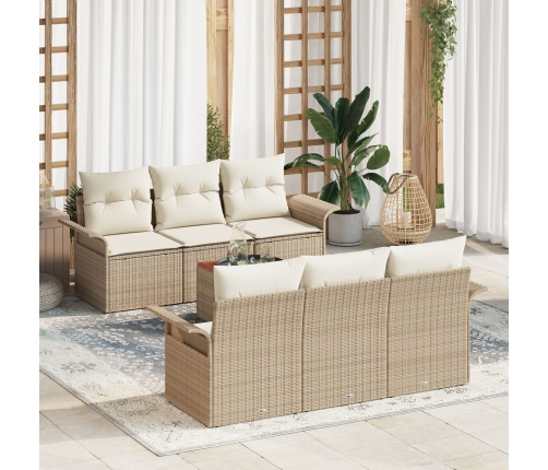 Juego de Sofá de Jardín  de 7 Piezas con Cojines Beige Ratán Poli Acacia