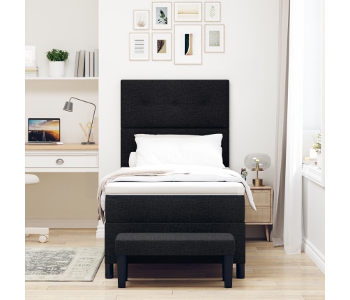 Cama con somier  con colchón y banco negro 90x200 cm tela