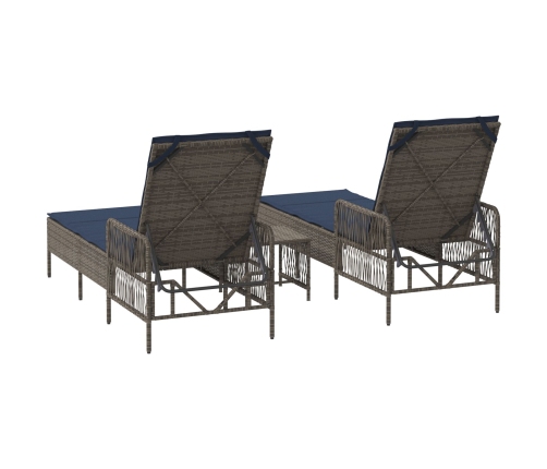 Tumbona Set de 3 Gris y azul marino Ratán PE, metal Plegable