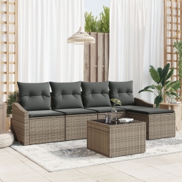 Conjunto comedor jardín 5 piezas con cojines Ratán negro