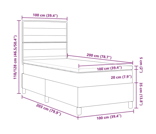 Cama con Box Spring  con Colchón Marrón Oscuro 100x200 cm Tela