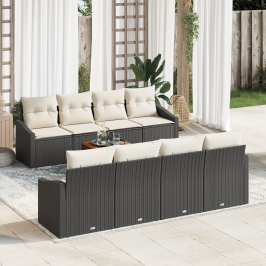Conjunto de Sofá de Jardín  de 7 piezas con Cojines Negro Poliratán Acacia