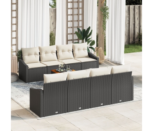 Conjunto de Sofá de Jardín  de 7 piezas con Cojines Negro Poliratán Acacia