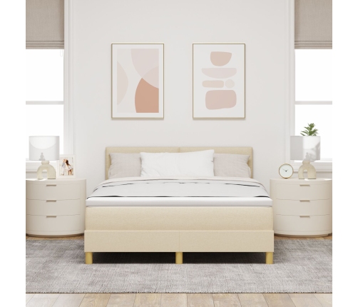 Cama con Box Spring  y Colchón Crema 140x200 cm Tela