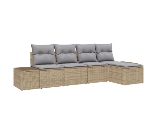 Conjunto de Sofá de Jardín de 5 Piezas con Cojines Beige de Polirratán