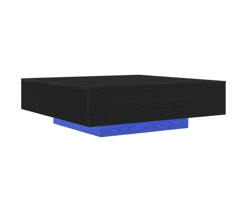 Mesa de café  con luces LED Madera de roble negra 100x100x31 cm