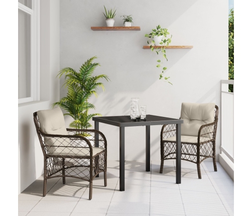 Conjunto de comedor de jardín  de 3 piezas con cojines de rattan polivinílico marrón