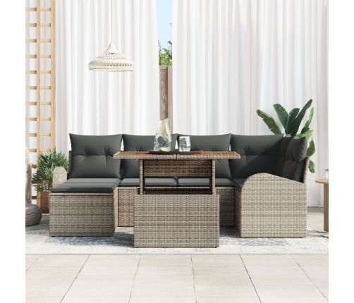 Conjunto de Sofás de Jardín 7 Piezas Gris Ratán Sofá de Jardín