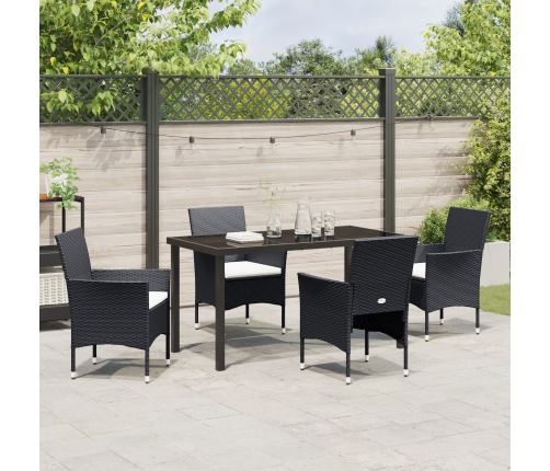 Conjunto de Comedor para Jardín de 5 Piezas  Negro Ratán Polimérico
