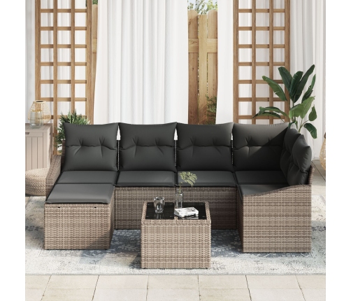 Conjunto de Comedor de Jardín 7 Piezas Gris Rattan Sofá Exterior