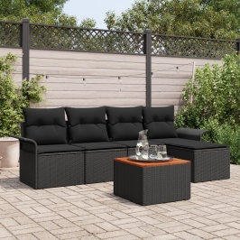 Set de Sofá de Jardín  6 Piezas Negro y Tono Madera