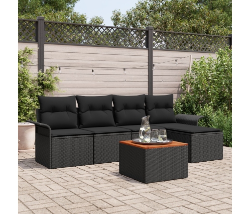 Set de Sofá de Jardín  6 Piezas Negro y Tono Madera