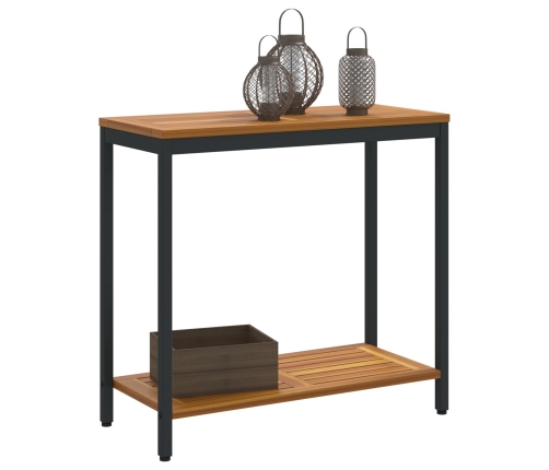 Mesa de Exterior  Natural y Negra 35x80x75 cm de Madera Sólida y Acero