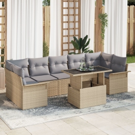 Juego de Sofá de Jardín de 8 Piezas con Cojines Beige de Ratán