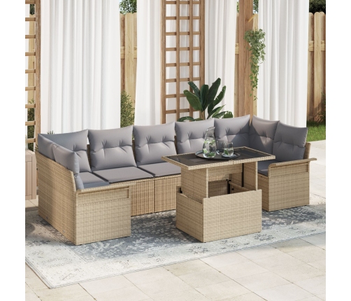 Juego de Sofá de Jardín de 8 Piezas con Cojines Beige de Ratán
