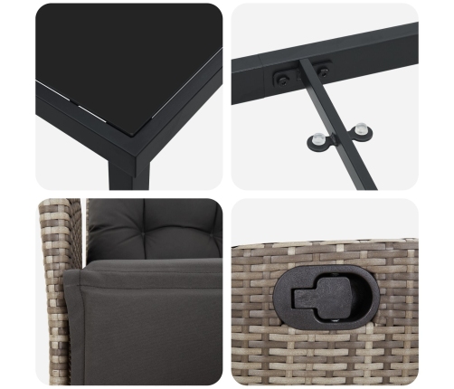 Conjunto de comedor de jardín de 3 piezas  Ratán Polipropileno Gris