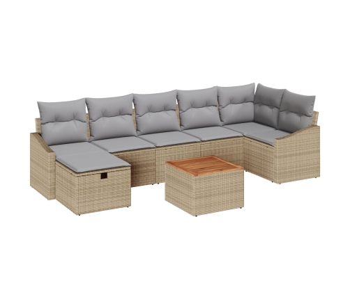 Conjunto de Sofás de Jardín  de 8 piezas con Cojines Beige Poliratán