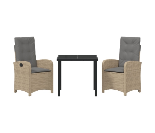 Set de Comedor de Jardín de 3 Piezas con Cojines de Ratán Beige