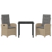 Set de Comedor de Jardín de 3 Piezas con Cojines de Ratán Beige