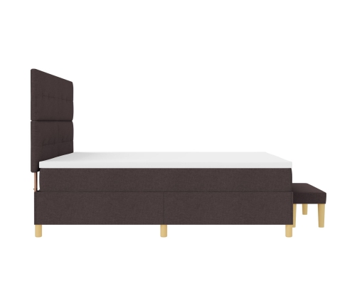 Cama con Base de Muelles con Colchón y Banqueta Marrón Oscura 200x200 cm Tela