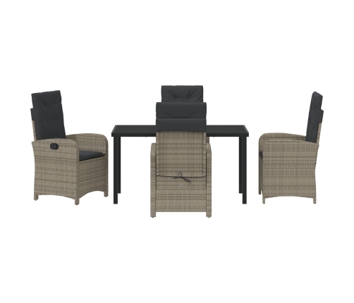 Juego de comedor de jardín de 5 piezas con cojines gris poliratán